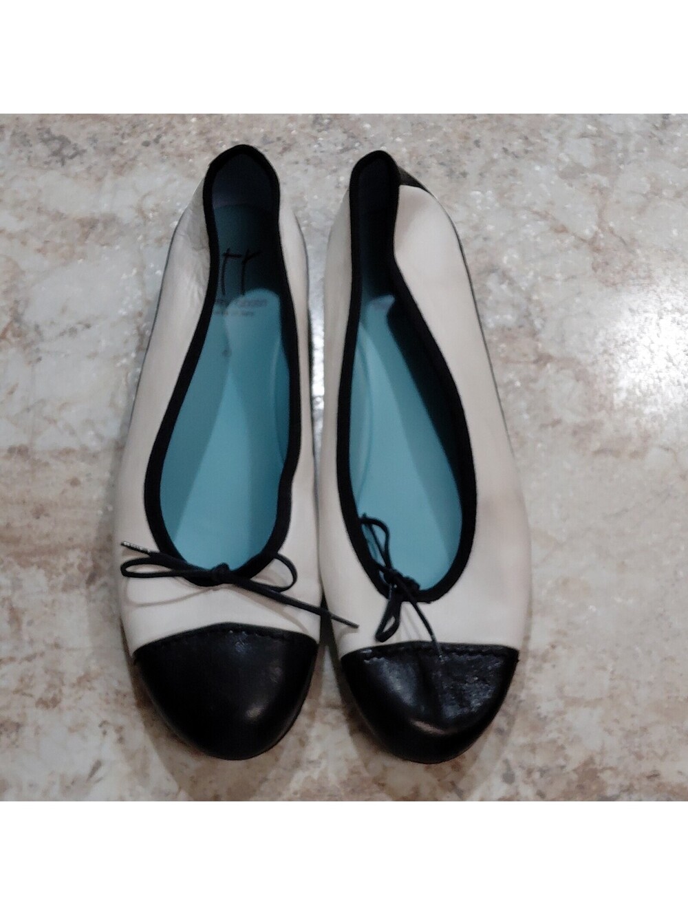 Thierry Rabotin Leather Cap Toe Bow Ballet Black White Women’s EU 41 (10.5) #930